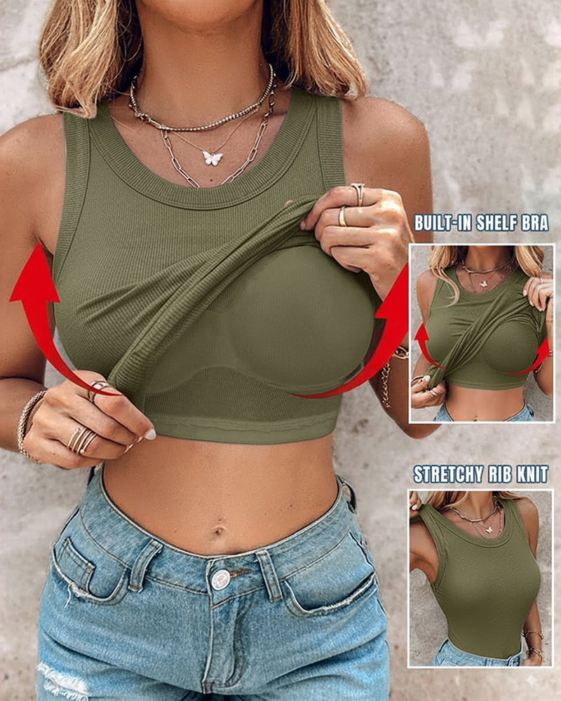 ChicMe Built-in Bra Ribbed Round Neck Tank Top