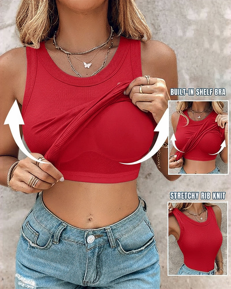 ChicMe Built-in Bra Ribbed Round Neck Tank Top